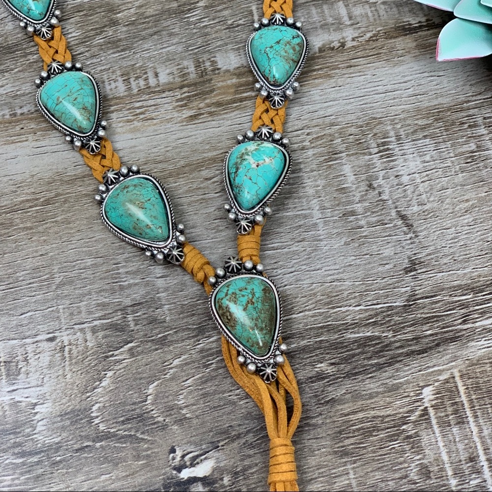Tried & True Turquoise Suede Tassel Necklace - Picture 5 of 8
